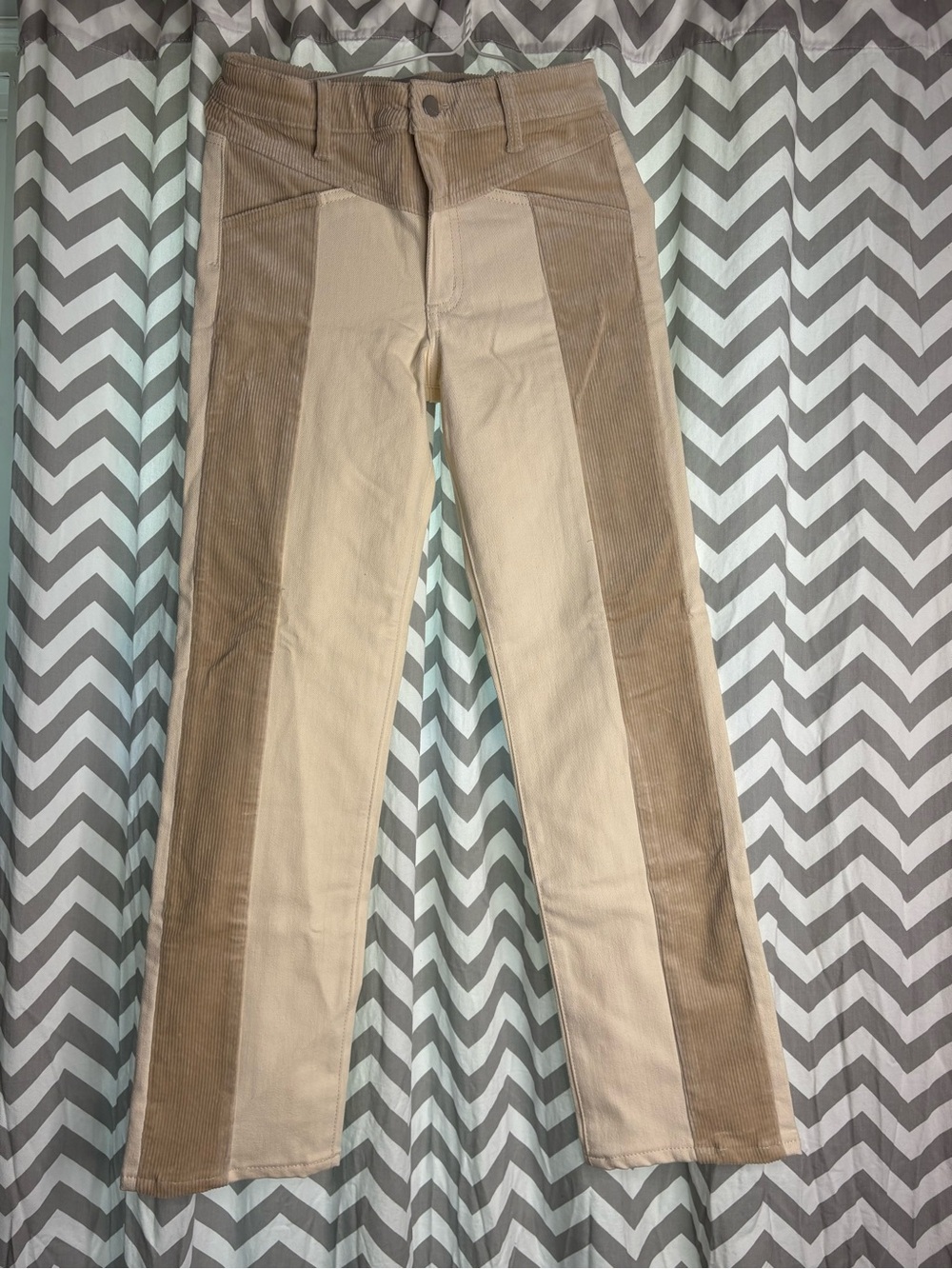 Tractr Two-Tone Beige & Tan Corduroy Wide-Leg Jeans
